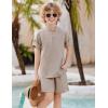 Arshiner Boy’s 2 Pieces Linen Sets Short Sleeve Henley Shirt and Shorts Summer Beach Matching Outfits 4-12 Years(Light Khaki)
