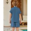 Arshiner Boy’s 2 Pieces Linen Sets Short Sleeve Henley Shirt and Shorts Summer Beach Matching Outfits 4-12 Years(Navy Blue)