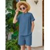 Arshiner Boy’s 2 Pieces Linen Sets Short Sleeve Henley Shirt and Shorts Summer Beach Matching Outfits 4-12 Years(Navy Blue)