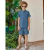 Arshiner Boy’s 2 Pieces Linen Sets Short Sleeve Henley Shirt and Shorts Summer Beach Matching Outfits 4-12 Years(Navy Blue)