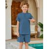 Arshiner Boy’s 2 Pieces Linen Sets Short Sleeve Henley Shirt and Shorts Summer Beach Matching Outfits 4-12 Years(Navy Blue)