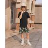 Arshiner Boys Summer Clothing Sets 3-button Short Sleeve Tee and Shorts Casual Outfits for 5-12 Years(Black & Jungle Camo)