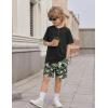 Arshiner Boys Summer Clothing Sets 3-button Short Sleeve Tee and Shorts Casual Outfits for 5-12 Years(Black & Jungle Camo)