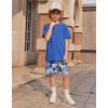 Arshiner Boys Summer Clothing Sets 3-button Short Sleeve Tee and Shorts Casual Outfits for 5-12 Years(Blue & Camouflage)
