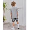 Arshiner Boys Summer Clothing Sets 3-button Short Sleeve Tee and Shorts Casual Outfits for 5-12 Years(Gray & Black Camouflage)