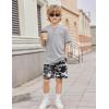 Arshiner Boys Summer Clothing Sets 3-button Short Sleeve Tee and Shorts Casual Outfits for 5-12 Years(Gray & Black Camouflage)