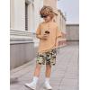 Arshiner Boys Summer Clothing Sets 3-button Short Sleeve Tee and Shorts Casual Outfits for 5-12 Years(Khaki & Desert Camo)