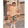 Arshiner Boys Summer Clothing Sets 3-button Short Sleeve Tee and Shorts Casual Outfits for 5-12 Years(Khaki & Desert Camo)