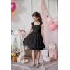 Arshiner Flower Girl Dress A-Line Formal Lace Party Dresses for Wedding Communion Princess Holiday Sundress with Belt(Black)