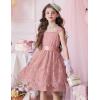 Arshiner Flower Girl Dress A-Line Formal Lace Party Dresses for Wedding Communion Princess Holiday Sundress with Belt(Dusty Pink)