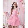 Arshiner Flower Girl Dress A-Line Formal Lace Party Dresses for Wedding Communion Princess Holiday Sundress with Belt(Pink)
