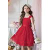 Arshiner Flower Girl Dress A-Line Formal Lace Party Dresses for Wedding Communion Princess Holiday Sundress with Belt(Red)