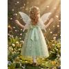 Arshiner Flower Girl Dress V-Back Bowknot Formal Pageant Ball Gown Wedding Party Long Tulle Dresses(Sage Green Floral)
