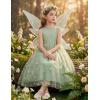 Arshiner Flower Girl Dress V-Back Bowknot Formal Pageant Ball Gown Wedding Party Long Tulle Dresses(Sage Green Floral)