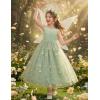 Arshiner Flower Girl Dress V-Back Bowknot Formal Pageant Ball Gown Wedding Party Long Tulle Dresses(Sage Green Floral)