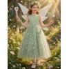 Arshiner Flower Girl Dress V-Back Bowknot Formal Pageant Ball Gown Wedding Party Long Tulle Dresses(Sage Green Floral)