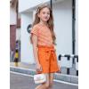 Arshiner Girls 2 Piece Outfit Summer Drop Shoulder Batwing Sleeve Tops and Paperbag Waist Shorts Set Cute Clothing Size 6-14(Orange-strips)
