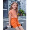 Arshiner Girls 2 Piece Outfit Summer Drop Shoulder Batwing Sleeve Tops and Paperbag Waist Shorts Set Cute Clothing Size 6-14(Orange-strips)