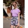 Arshiner Girls 2 Piece Outfit Summer Drop Shoulder Batwing Sleeve Tops and Paperbag Waist Shorts Set Cute Clothing Size 6-14(Purple-camouflage)