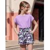 Arshiner Girls 2 Piece Outfit Summer Drop Shoulder Batwing Sleeve Tops and Paperbag Waist Shorts Set Cute Clothing Size 6-14(Purple-camouflage)
