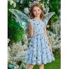 Arshiner Girls Dress Tween Boho Flutter Sleeve Tiered A Line Summer Dresses with Pockets(Blue White Flower)