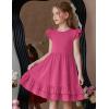 Arshiner Girls Dress Tween Boho Flutter Sleeve Tiered A Line Summer Dresses with Pockets(Hot Pink)