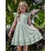 Arshiner Girls Dress Tween Boho Flutter Sleeve Tiered A Line Summer Dresses with Pockets(Light Green)
