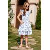 Arshiner Girls Dresses Flutter Sleeve A-Line Sundress Casual Summer Tiered Swing Midi Pocket Dress(Blue Floral)