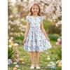Arshiner Girls Dresses Flutter Sleeve A-Line Sundress Casual Summer Tiered Swing Midi Pocket Dress(Blue Floral)