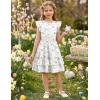 Arshiner Girls Dresses Flutter Sleeve A-Line Sundress Casual Summer Tiered Swing Midi Pocket Dress(Pink Floral)