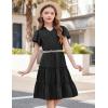 Arshiner Girls Dresses Summer Ruffle Sleeve Swiss Dot V Neck Twirl Birthday Party Midi Dress with Pockets(Black)