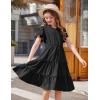 Arshiner Girls Dresses Summer Ruffle Sleeve Swiss Dot V Neck Twirl Birthday Party Midi Dress with Pockets(Black)