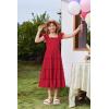 Arshiner Girls Maxi Summer Short Flutter Sleeve Casual Dress with Pockets for 4-14 Y(Red)