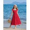 Arshiner Girls Maxi Summer Short Flutter Sleeve Casual Dress with Pockets for 4-14 Y(Red)