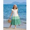 Arshiner Girls Maxi Summer Short Flutter Sleeve Casual Dress with Pockets for 4-14 Y(White & Light Green)