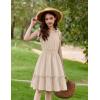 Arshiner Girls Summer Dress Bow-Tie Straps Sleeveless Flowy Ruffle Trim Boho Beach Casual Sundress(Beige)
