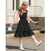 Arshiner Girls Summer Dress Bow-Tie Straps Sleeveless Flowy Ruffle Trim Boho Beach Casual Sundress(Black)