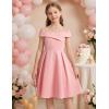 Arshiner Girls Summer Dress Off Shoulder Fold Pleated Formal Elegant A-Line Party Dresses with Pocket(A-pink)