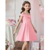 Arshiner Girls Summer Dress Off Shoulder Fold Pleated Formal Elegant A-Line Party Dresses with Pocket(A-pink)