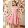 Arshiner Girls Summer Dress Off Shoulder Fold Pleated Formal Elegant A-Line Party Dresses with Pocket(A-pink)