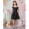 Arshiner Girls Summer Dress Off Shoulder Fold Pleated Formal Elegant A-Line Party Dresses with Pocket(Black)