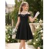 Arshiner Girls Summer Dress Off Shoulder Fold Pleated Formal Elegant A-Line Party Dresses with Pocket(Black)