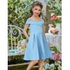 Arshiner Girls Summer Dress Off Shoulder Fold Pleated Formal Elegant A-Line Party Dresses with Pocket(Blue)