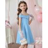 Arshiner Girls Summer Dress Off Shoulder Fold Pleated Formal Elegant A-Line Party Dresses with Pocket(Blue)