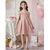 Arshiner Girls Summer Dress Off Shoulder Fold Pleated Formal Elegant A-Line Party Dresses with Pocket(B-pink)