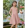 Arshiner Girls Summer Dress Off Shoulder Fold Pleated Formal Elegant A-Line Party Dresses with Pocket(B-pink)