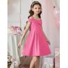Arshiner Girls Summer Dress Off Shoulder Fold Pleated Formal Elegant A-Line Party Dresses with Pocket(Hot Pink)