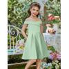Arshiner Girls Summer Dress Off Shoulder Fold Pleated Formal Elegant A-Line Party Dresses with Pocket(Light Green)