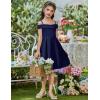 Arshiner Girls Summer Dress Off Shoulder Fold Pleated Formal Elegant A-Line Party Dresses with Pocket(Navy Blue)