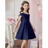 Arshiner Girls Summer Dress Off Shoulder Fold Pleated Formal Elegant A-Line Party Dresses with Pocket(Navy Blue)